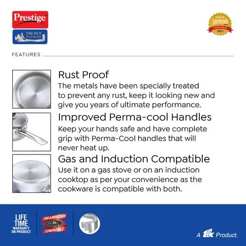 Prestige Tri-Ply Splendor Stainless Steel Sauce Pan with Glass Lid