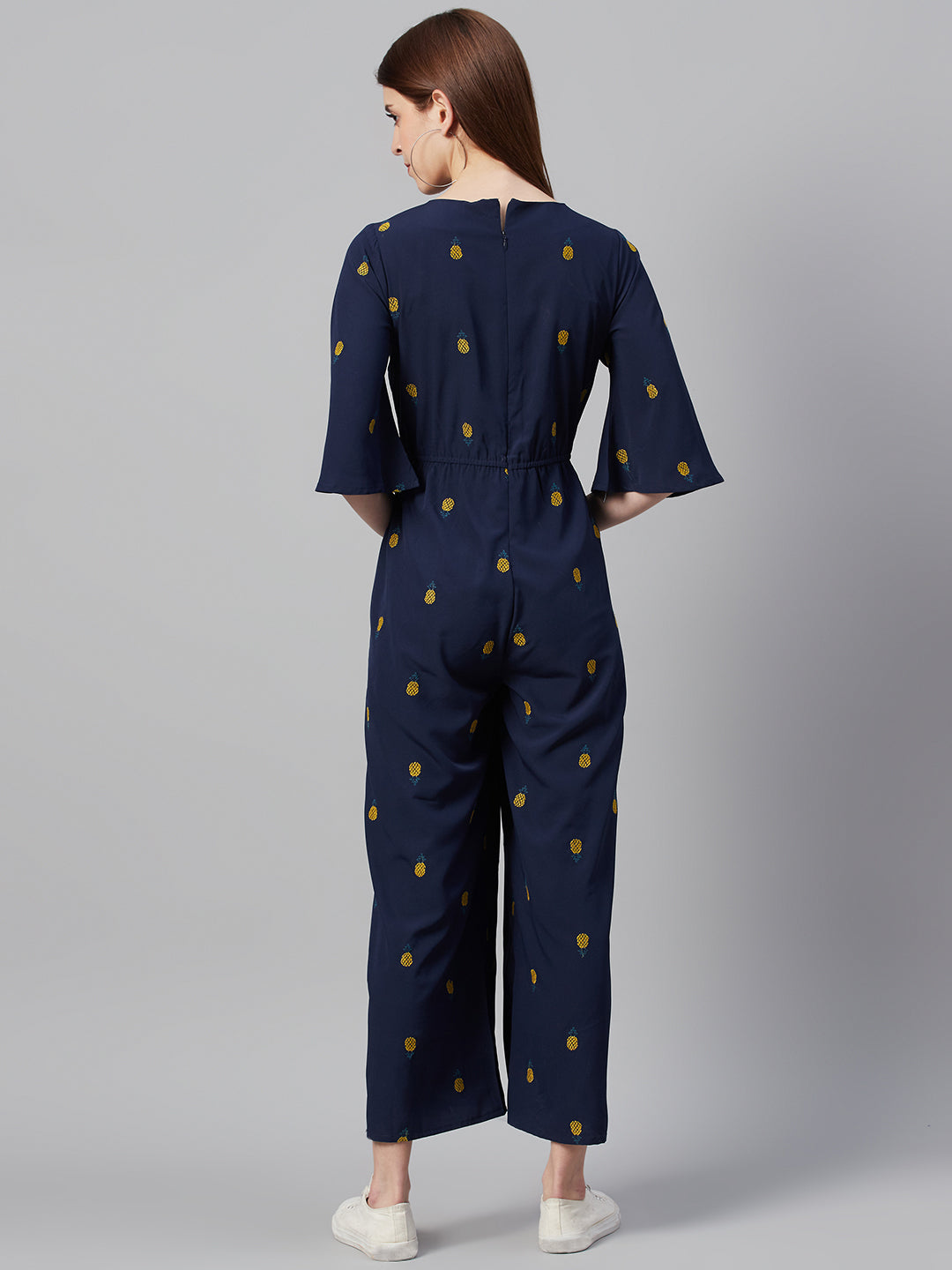 Juniper Women Darkblue Micro Poly Embroidered Regular Jumpsuit