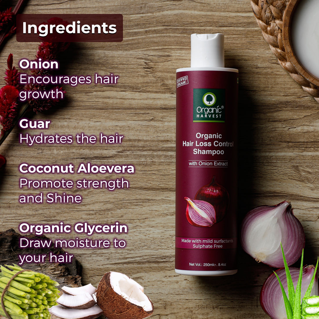 Organic Harvest Organic Hair Loss Control Shampoo With Onion Extract - 250 ml