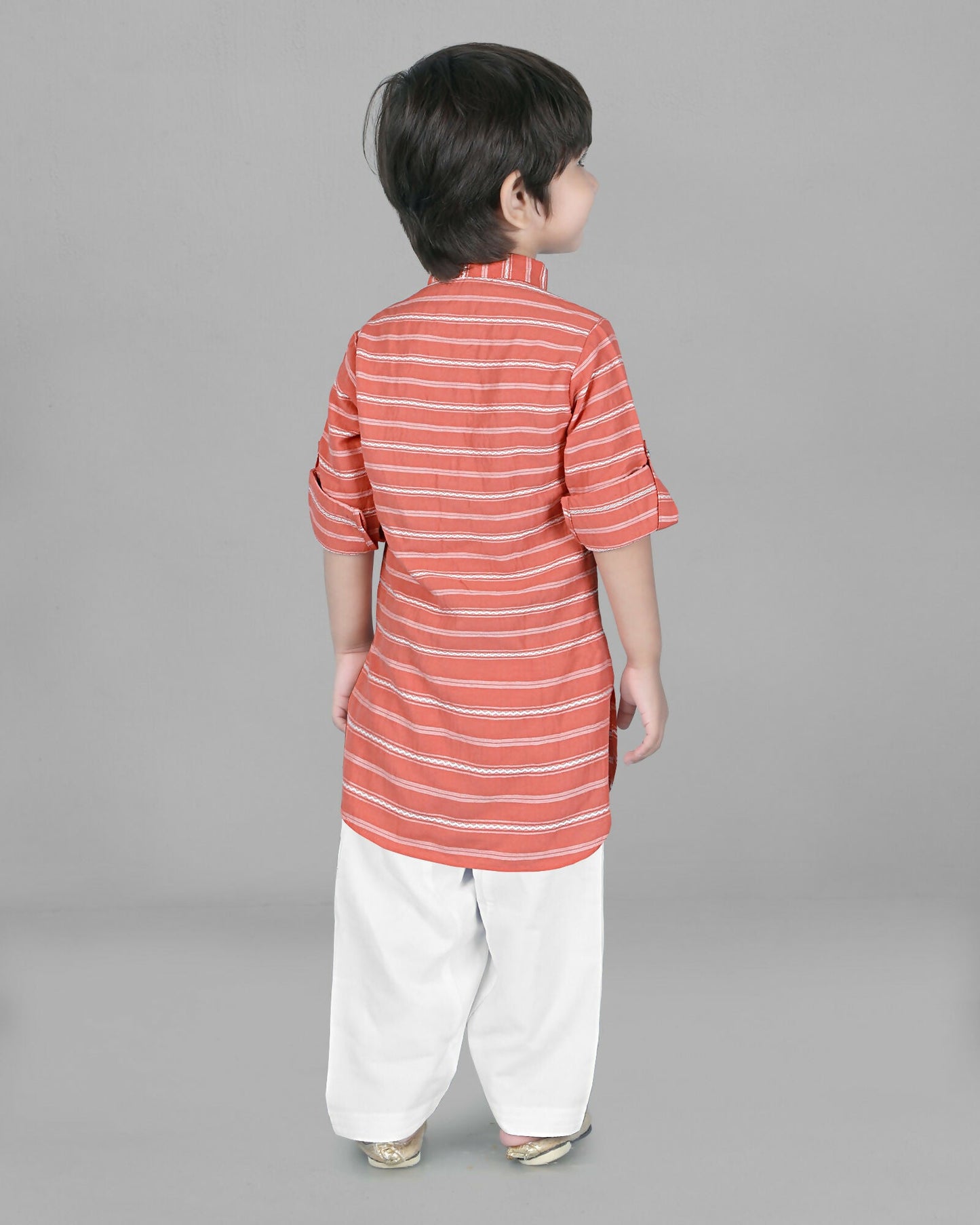 Joban Fashion Kids Island Cotton Full Sleeves Striped Kurta and Pyjama- Peach