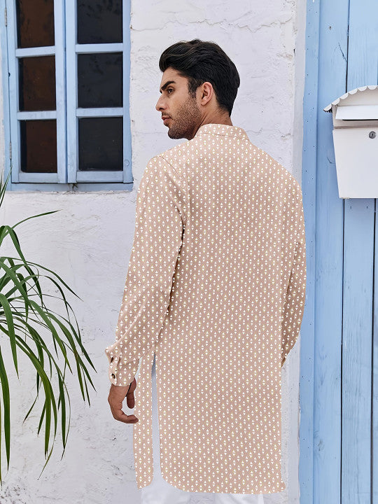 Anouk Geometric Printed Mandarin Collar Straight Cotton Kurta