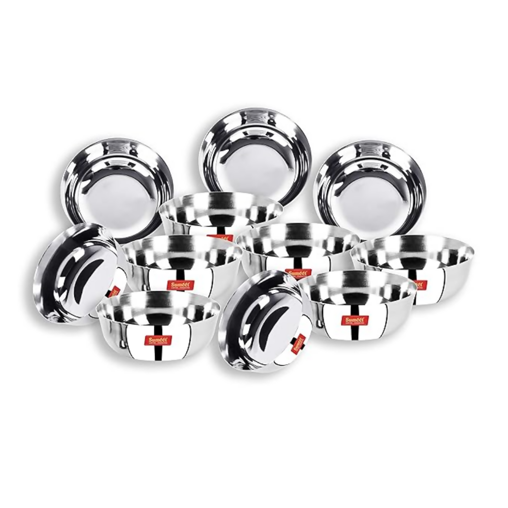 Sumeet Stainless Steel Heavy Gauge Solid Bowl Wati Set with Mirror Finish