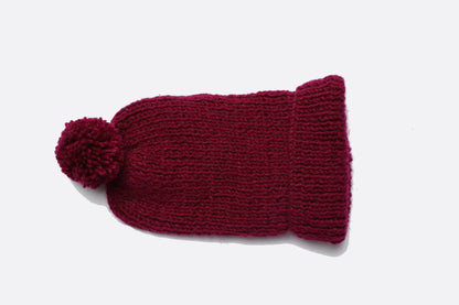 Chutput Kids Woollen Hand Knitted Pom Pom Detailed Cap - Maroon