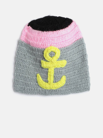 Chutput Kids Woollen Hand Knitted Anchor Detailed Cap - Multi