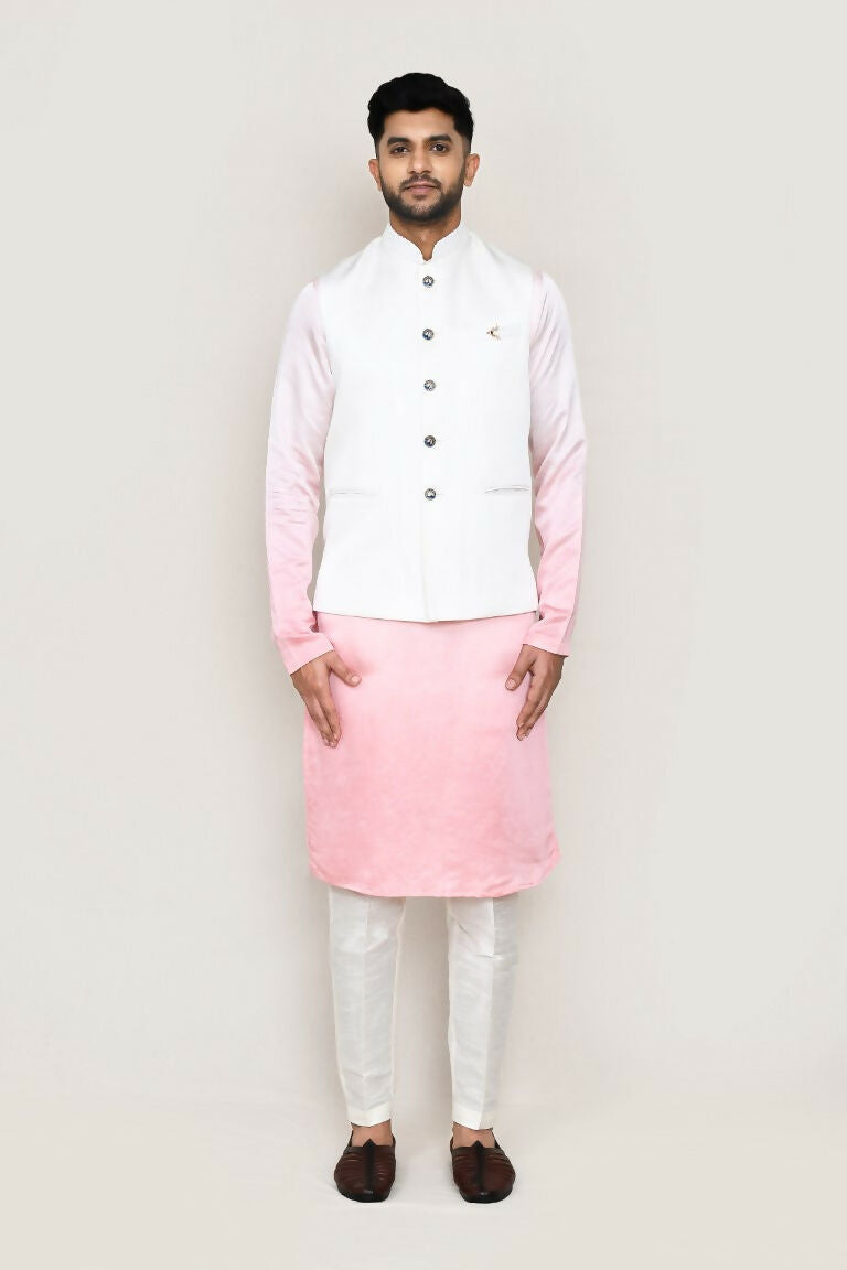 Joban Fashion White Colored Art Silk Fabric Kurta, Jacket With Straight Fit Pant