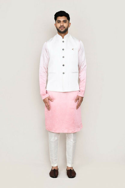 Joban Fashion White Colored Art Silk Fabric Kurta, Jacket With Straight Fit Pant