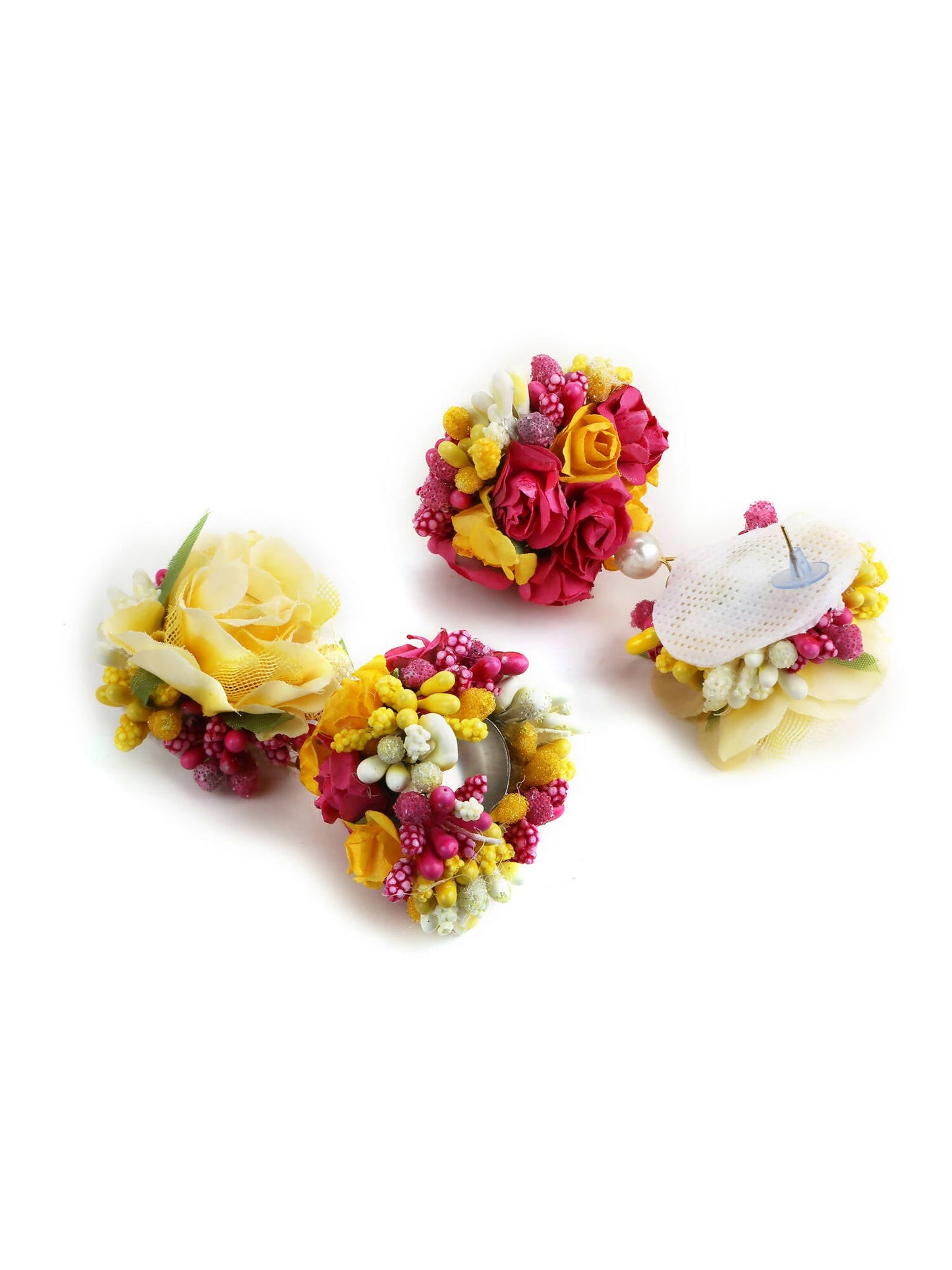 Yellow Pink Beaded Flower Jewellery Set - Ruby Raang