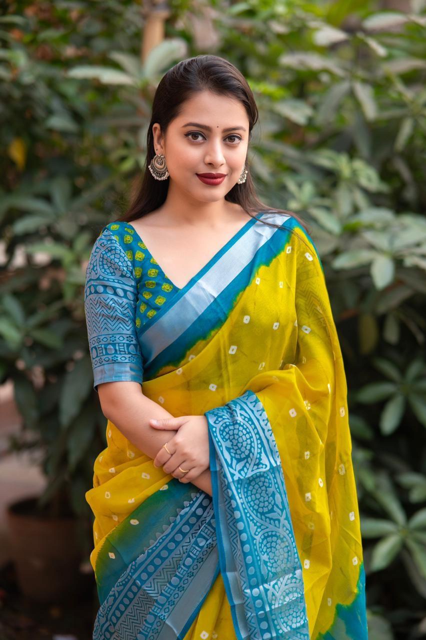 Yellow Jute Silk Ethnic Motifs Saree with Unstitched Blouse - A2M