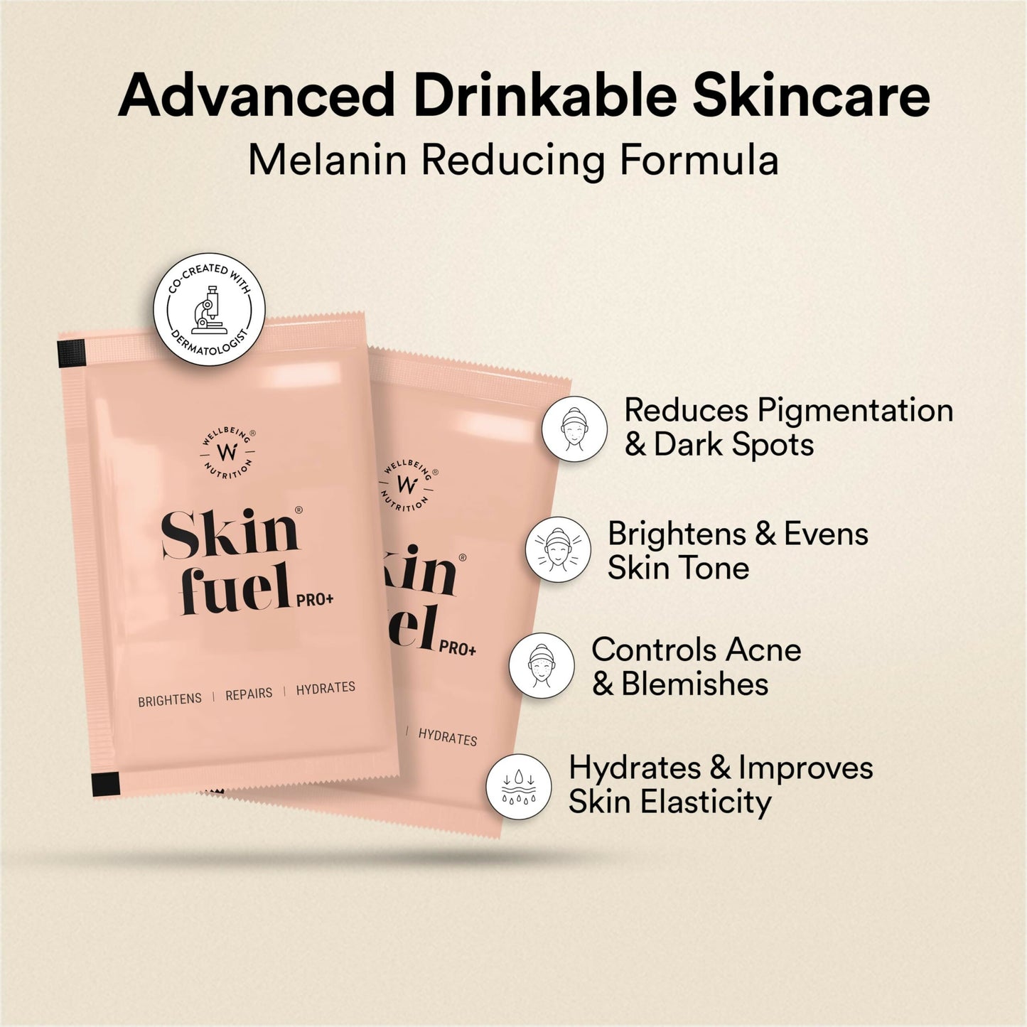 Wellbeing Nutrition Skin Fuel Pro+ - Valencia Orange Flavour, Reduced Pigmentation & Dark Spots, Brightens Skin Tone, Anti-aging