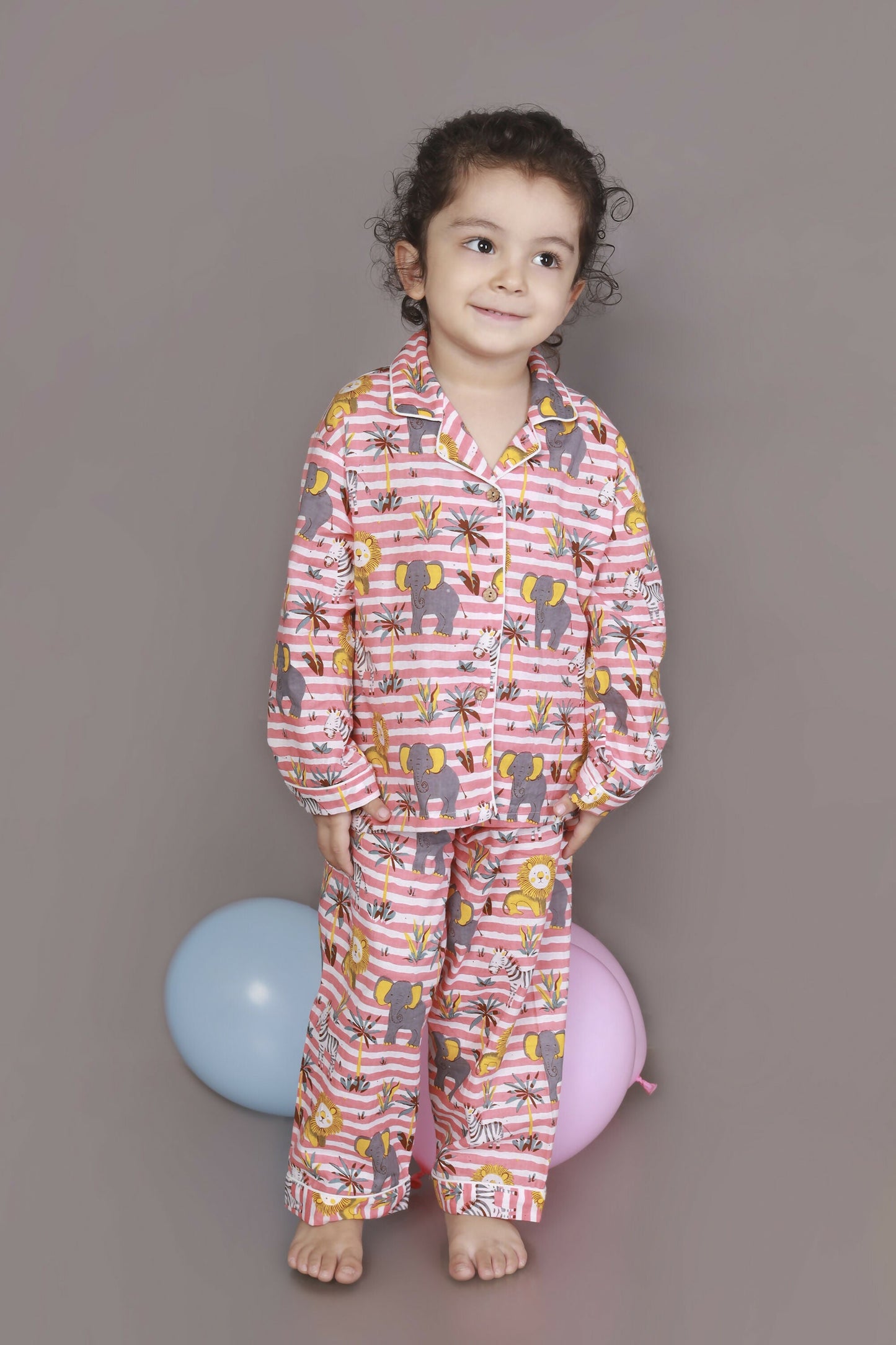 Breathables Kids Cotton Night Suit – Red & White Jungle Stripe Shirt & Pyjama Co-Ord Set For Boys & Girls