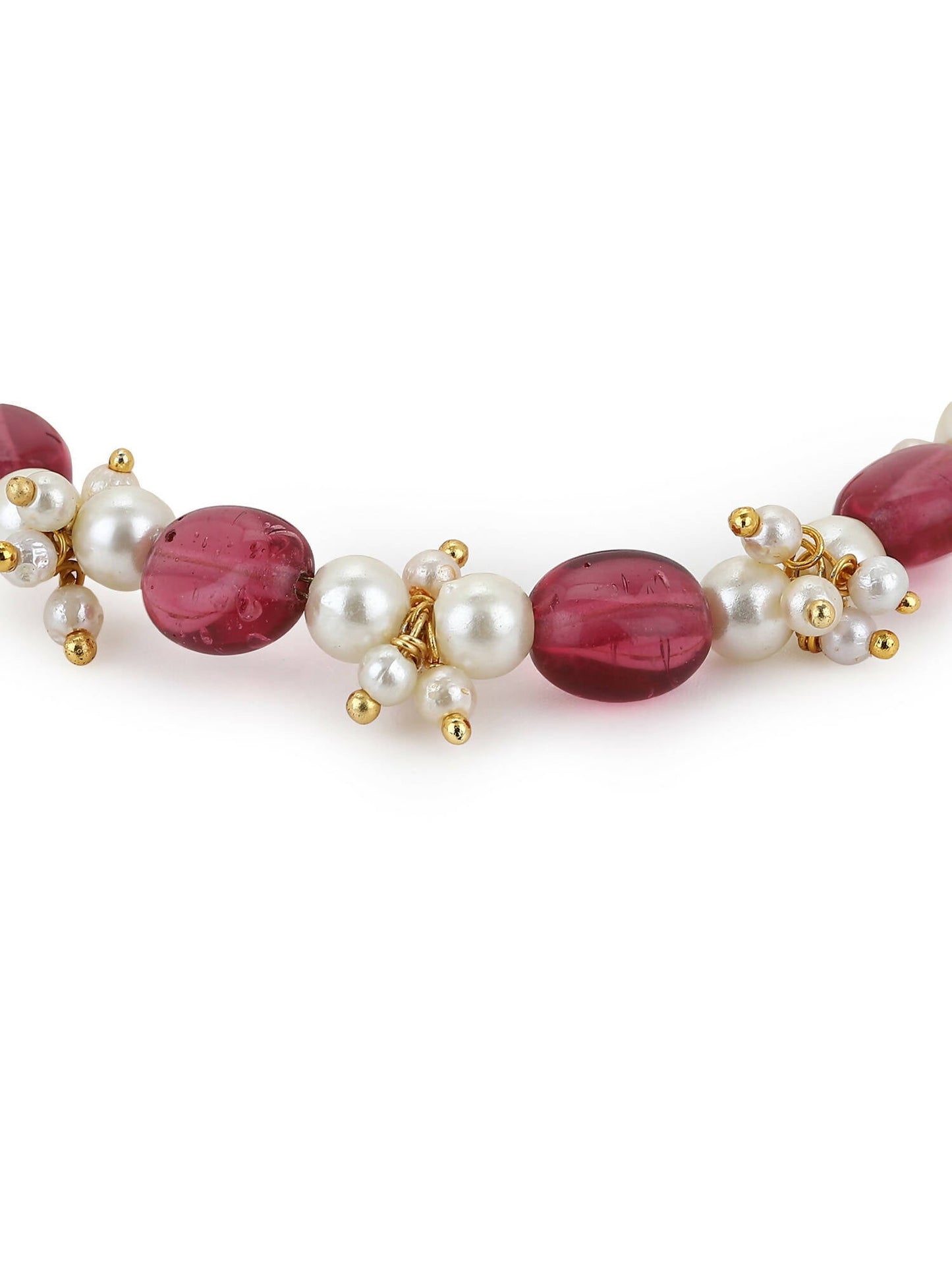 Women's Gold-Toned White Brass Kundan Gold-Polished Link Bracelet - Ruby Raang