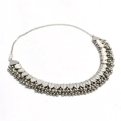 Mominos Fashion Johar Kamal Oxidised Silver-Plated Heart Design Necklace Choker Set For Women
