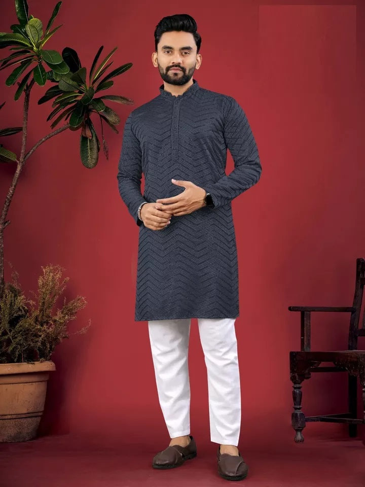 Men's Full Stitched Rayon Viscose Indian Bollywood Ethnic Kurta Pajama Set