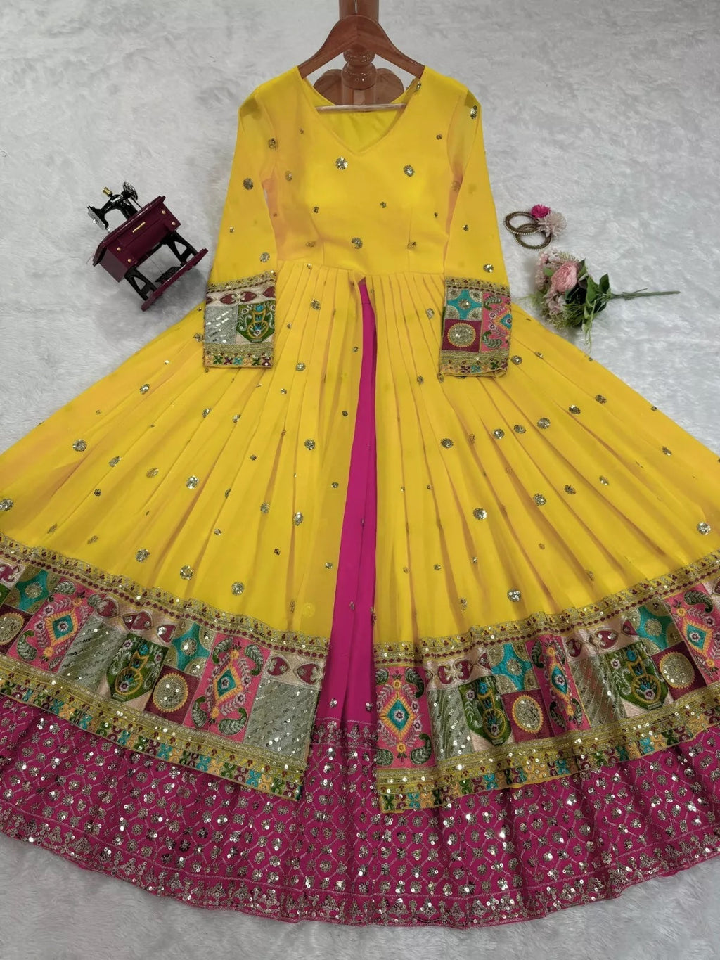 Faux Georgette With Sequence Work Top Lehenga & Dupatta Set