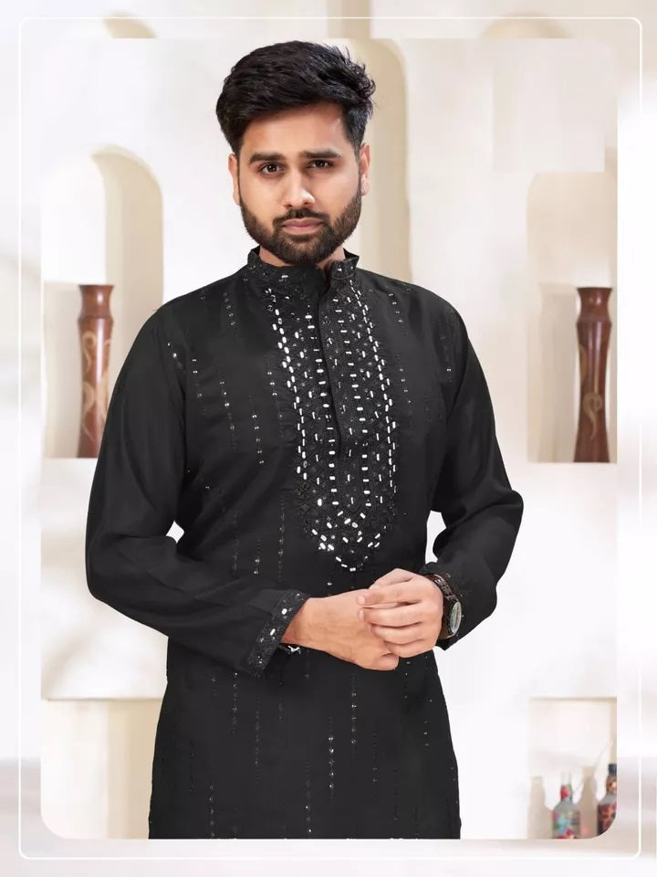 Classic Beautiful Exclusive Stitched 14 Kg Roman Silk Kurta Pajama For Men's