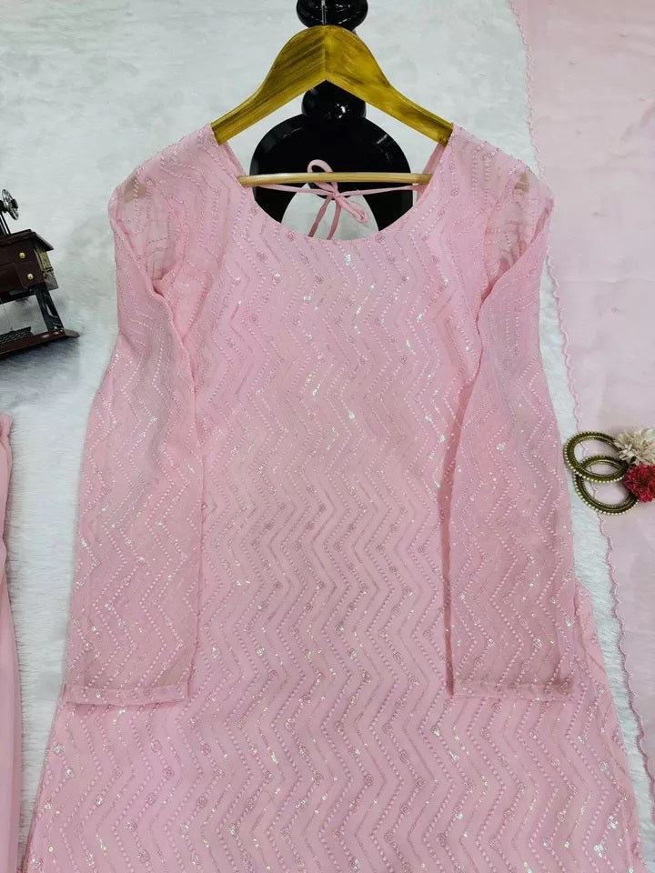 Faux Georgette With Thread Sequence Work Top Chudidar With Dupatta