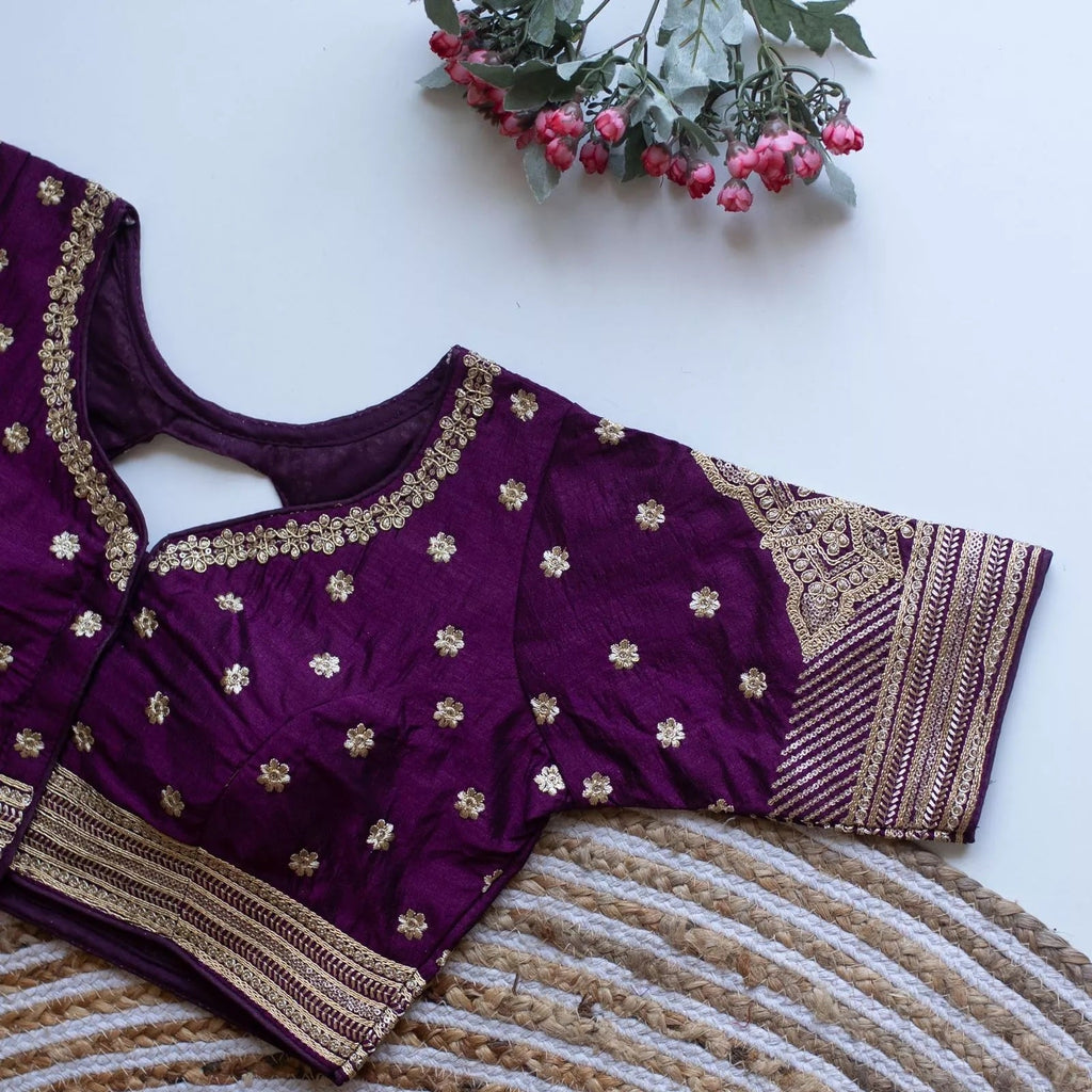 Caterpillar Silk With Golden Embroidery & Sequence Work Full Stitched Blouse & Choli