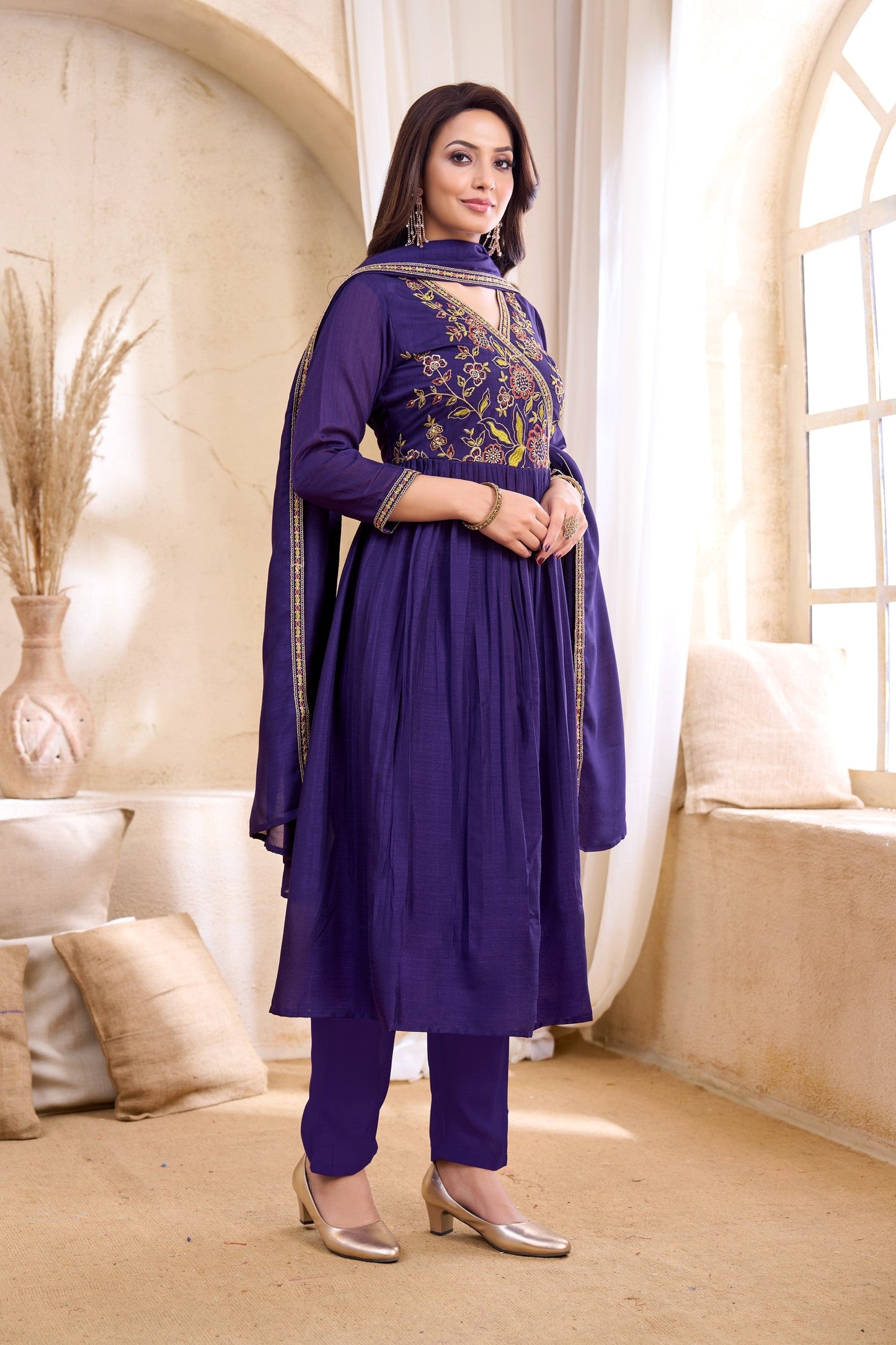Anaita Purple Anarkali Readymade Suit with Embroidery Work