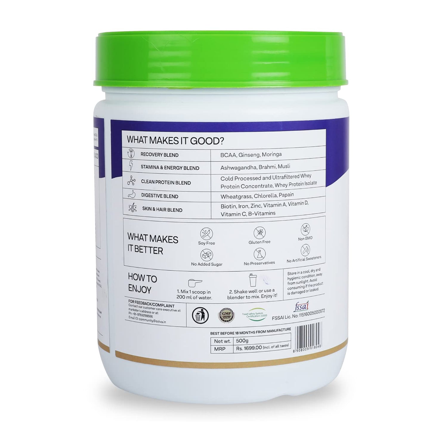 OZiva Protein & Herbs for Men - Chocolate - 500 gm (16 Servings)