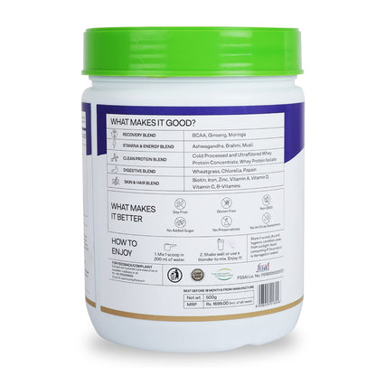 OZiva Protein & Herbs for Men - Chocolate - 500 gm (16 Servings)