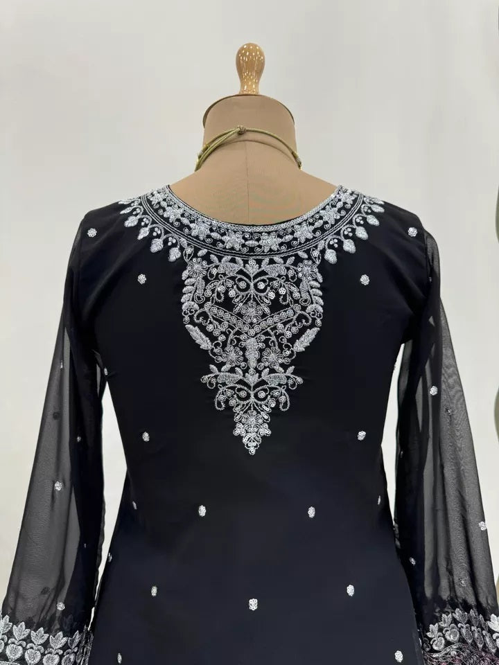 Faux Georgette Sequence Work With Front Side Work Top Sharara With Dupatta