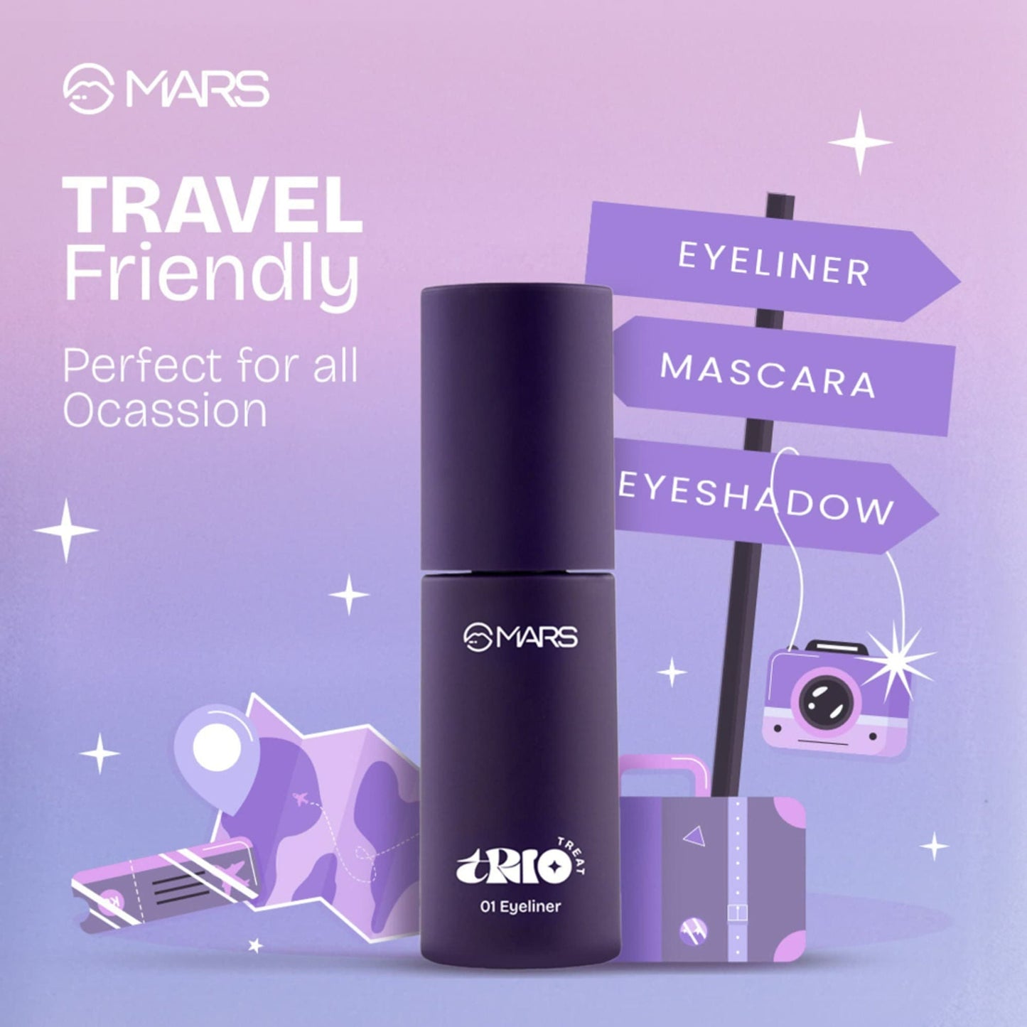 MARS Cosmetics Trio Treat, 3-In-1 Eye Makeup Kit With Eyeliner, Mascara & Eyeshadow