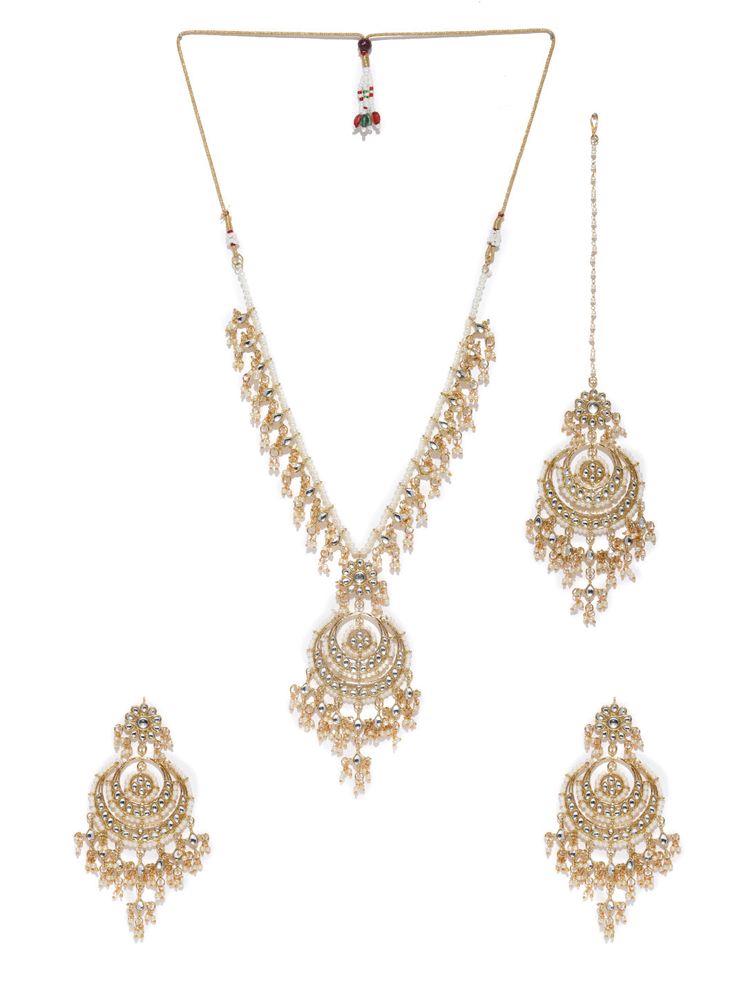 Zaveri Pearls Gold-Toned Kundan & Pearls Studded Rani Haar Jewellery Set