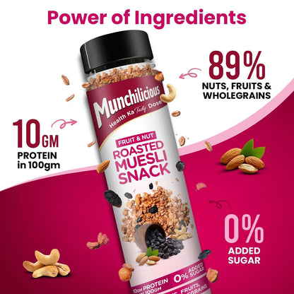 Munchilicious Muesli – Fruit & Nut Roasted Rolled Oats, Raisins, Almonds, Cashews & Peanut Butter