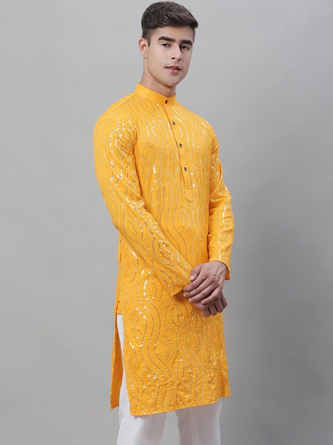 Sojanya Ethnic Motifs Embroidered Sequinned Pure Cotton Kurta