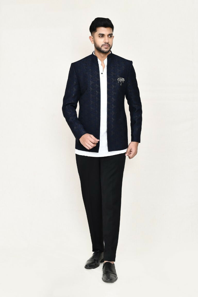 Joban Fashion White Colored Imported Jacquard Fabric Open Prince Coat, Kurta With Pant