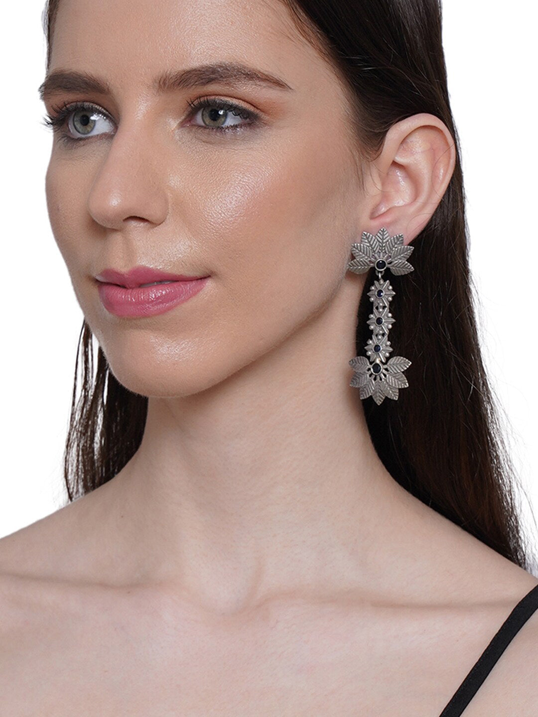 Shoshaa Silver-Toned Contemporary Drop Earrings