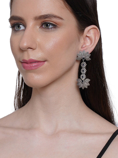 Shoshaa Silver-Toned Contemporary Drop Earrings
