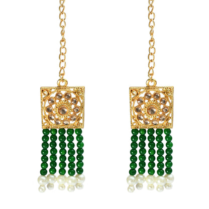 Mominos Fashion Johar Kamal Gold-Polished Kundan & Pearls Necklace Green/Golden Color Choker Set