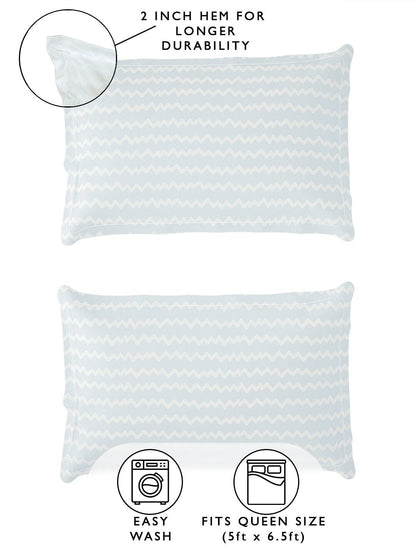 Story@home Arena White & Blue Geometric Printed 180 TC Queen Bedsheet & 2 Pillow Covers