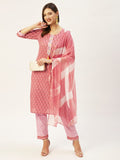 Anubhutee Women Peach Coloured Floral Printed Pure Cotton Kurta with Trousers & With Dupatta