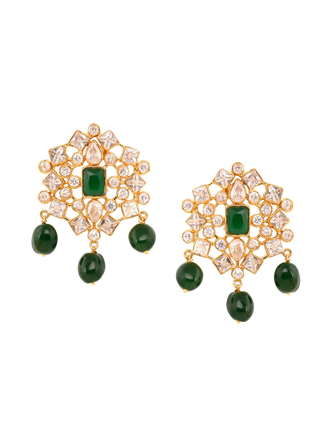 Saraf RS Jewellery Gold-Polished White & Green American Diamond Studded Choker Jewellery Set