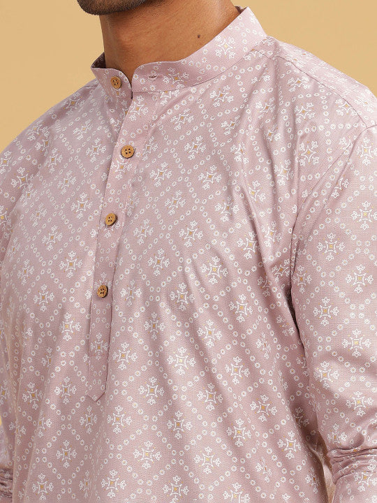 Anouk Geometric Printed Band Collar Straight Long Kurta