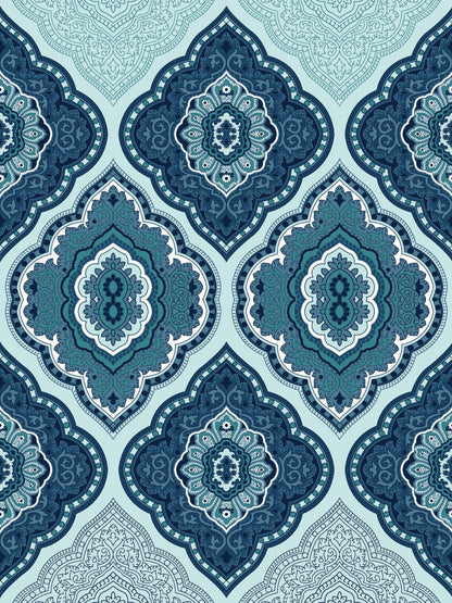 Dreamscape Blue Ethnic 144 TC Cotton Bedsheet with Reversible Pillow Covers