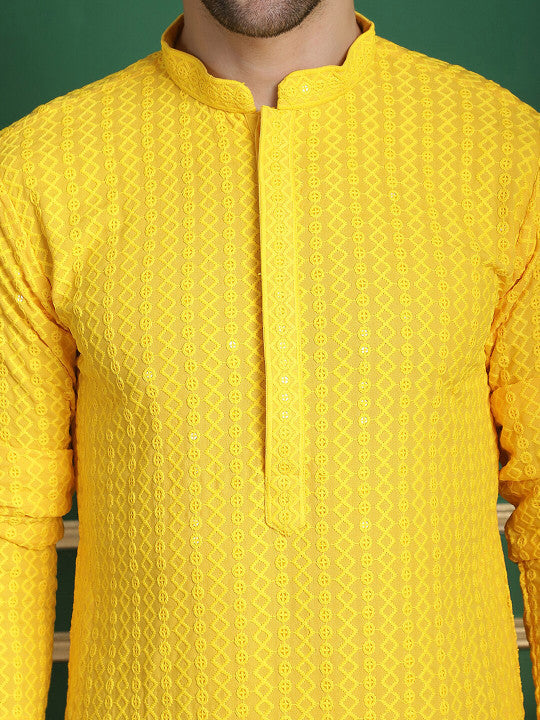 Anouk Yellow Ethnic Motifs Embroidered Mandarin Collar Straight Kurta