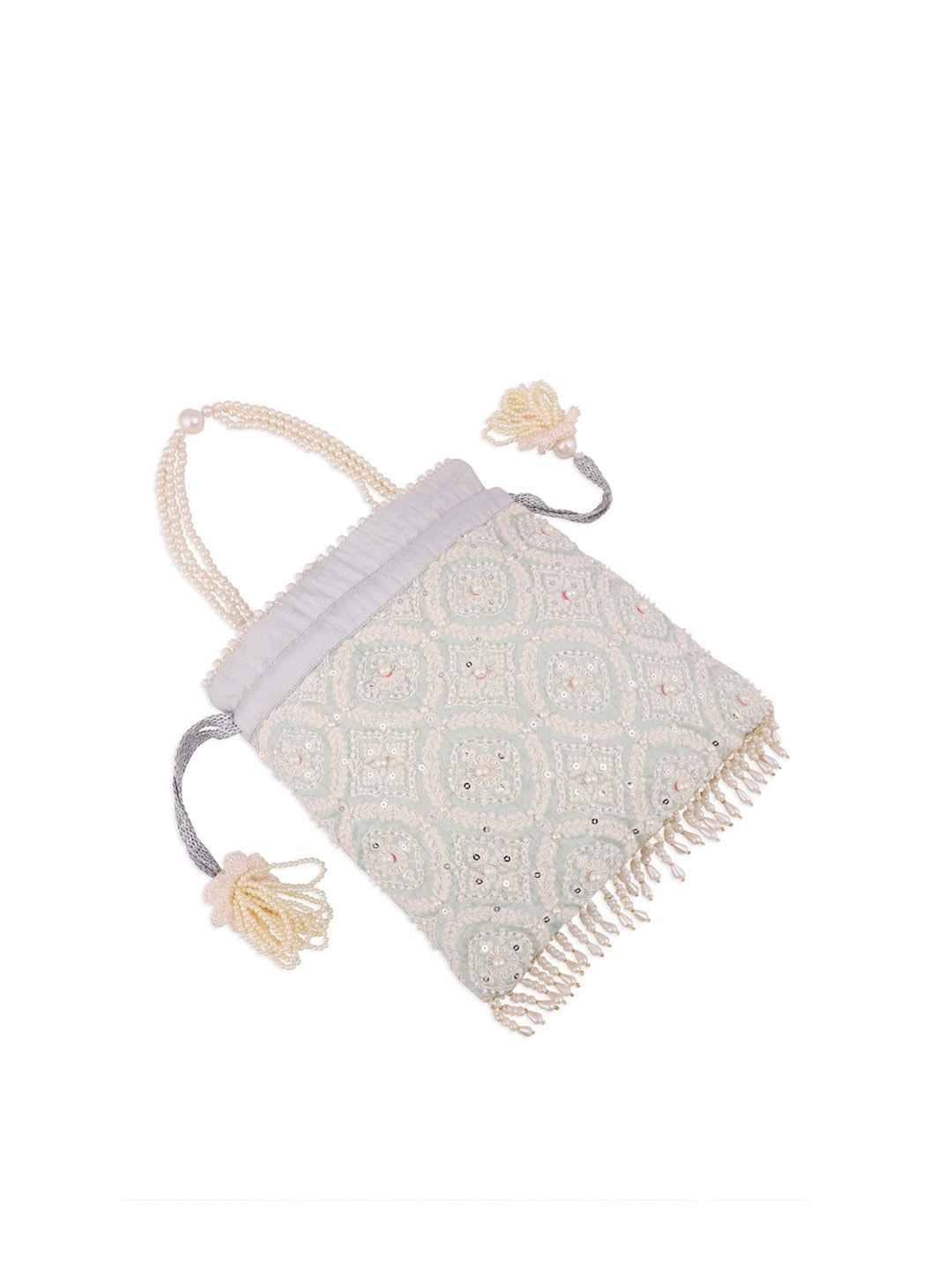 Masq Blue & Gold-Toned Embellished Embroidered Potli Clutch