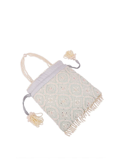Masq Blue & Gold-Toned Embellished Embroidered Potli Clutch