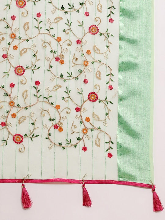 Fabmora Floral Embroidered Organza Saree