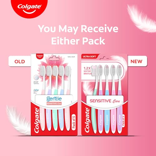 Colgate Gentle Sensitive Care Ultra Soft Bristles Manual Toothbrush for Adult Combo Pack Offer,Multicolor- 5Pcs