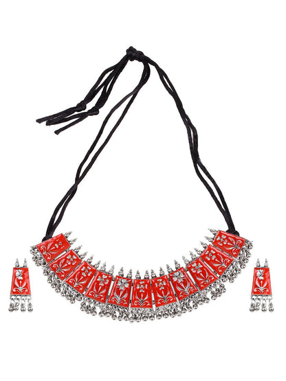 Cardinal Women Red Chocker Necklace & Earrings Jewellery Set