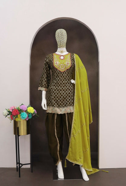 Anaita Mehndi Embroidered Silk Stitched Dhoti Suit