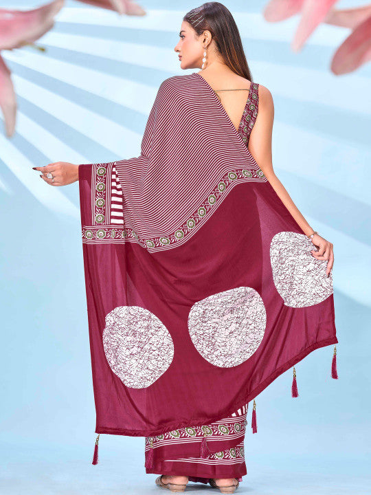 Tikhi Imli Striped Satin Ready To Wear Saree With Blouse Piece