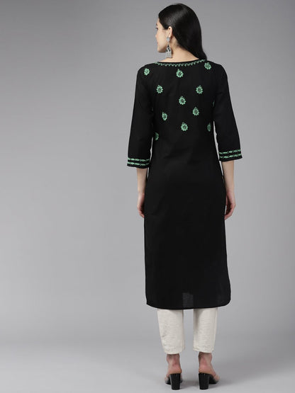 ADA Women Ethnic Motifs Embroidered Cotton Chikankari Floral Kurta