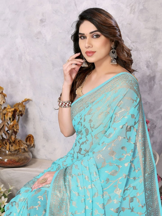 Fabmora Ethnic Motifs Printed Poly Georgette Saree