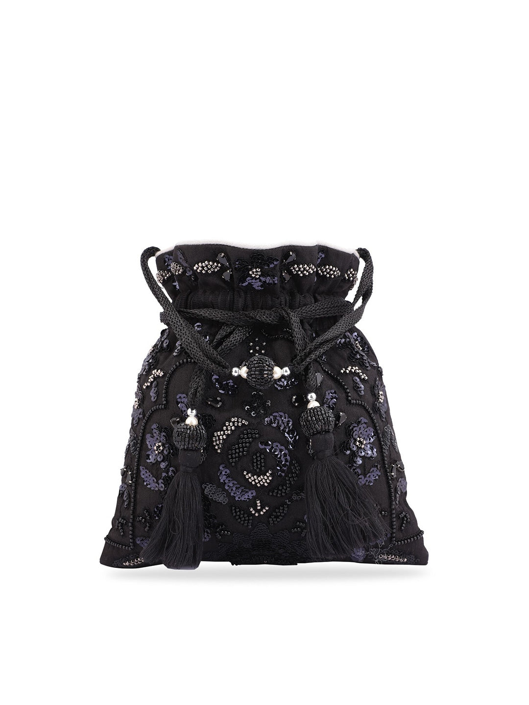 Masq Black & White Embroidered Potli Clutch