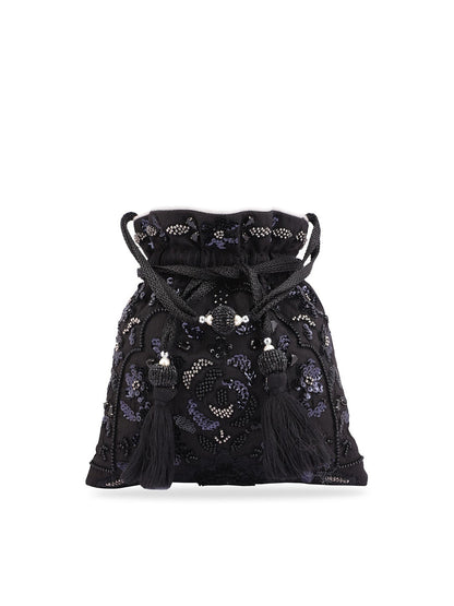 Masq Black & White Embroidered Potli Clutch